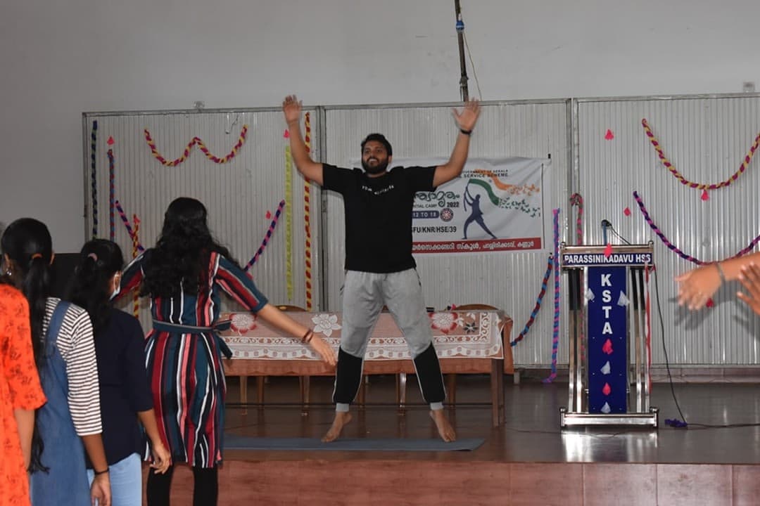 A guided movement activity during a school workshop