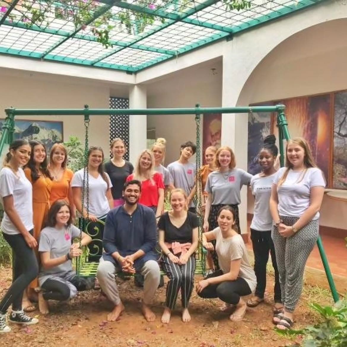Participants gathered after a yoga workshop